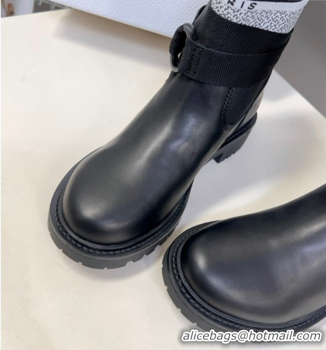 Stylish Dior D-Major Ankle Boots in Fabric and Calfskin Black/White D09021 1029017