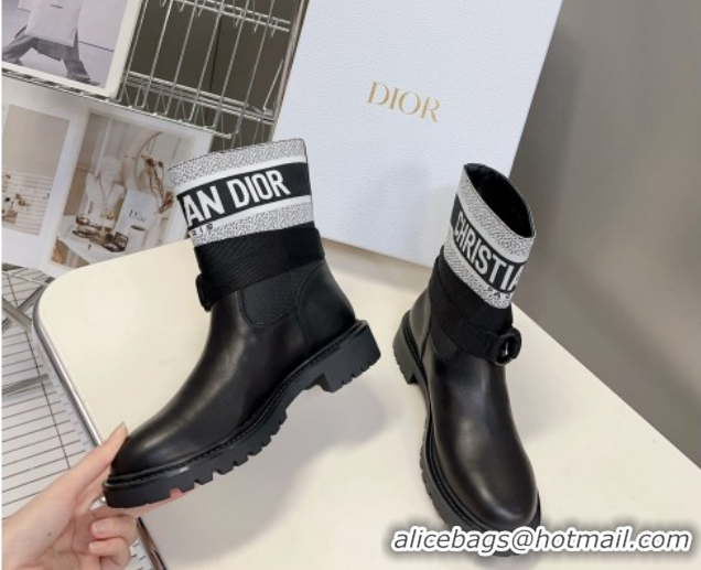 Stylish Dior D-Major Ankle Boots in Fabric and Calfskin Black/White D09021 1029017