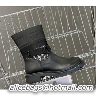 Sumptuous Dior D-Major Ankle Boots in Fabric and Calfskin Black/Oblique D09021 1029018