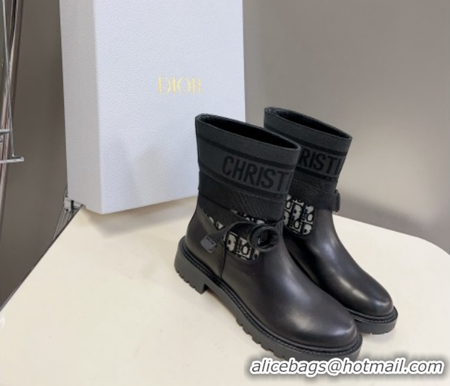 Sumptuous Dior D-Major Ankle Boots in Fabric and Calfskin Black/Oblique D09021 1029018