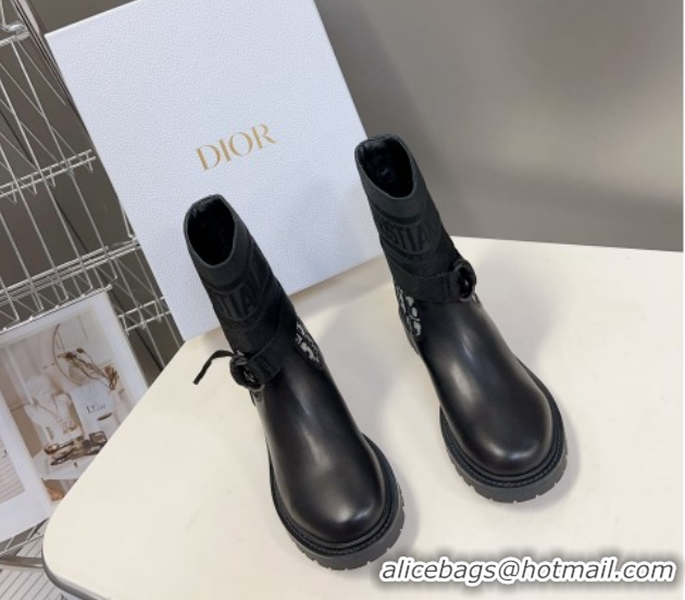 Sumptuous Dior D-Major Ankle Boots in Fabric and Calfskin Black/Oblique D09021 1029018
