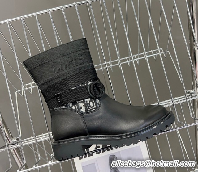 Sumptuous Dior D-Major Ankle Boots in Fabric and Calfskin Black/Oblique D09021 1029018
