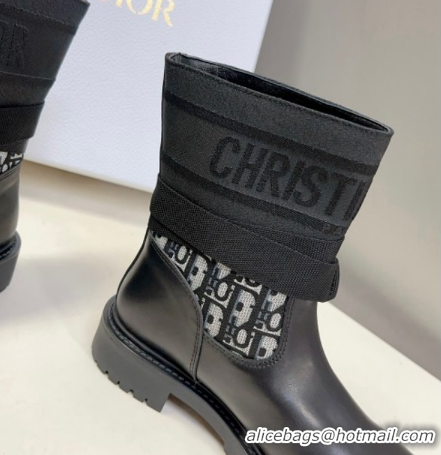 Sumptuous Dior D-Major Ankle Boots in Fabric and Calfskin Black/Oblique D09021 1029018