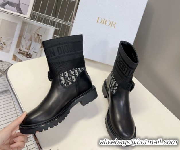 Sumptuous Dior D-Major Ankle Boots in Fabric and Calfskin Black/Oblique D09021 1029018