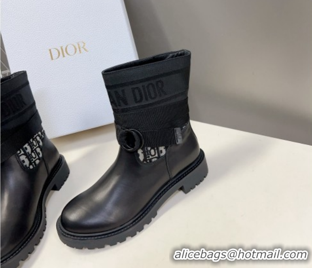 Sumptuous Dior D-Major Ankle Boots in Fabric and Calfskin Black/Oblique D09021 1029018