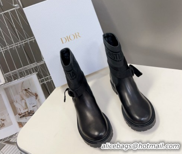 Low Price Dior D-Major Ankle Boots in Fabric and Calfskin All Black D09021 1029019