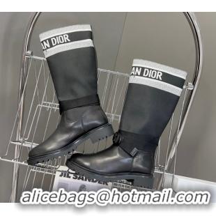 Dior D-Major Medium Boots in Fabric and Calfskin Black/White D09021 1029020