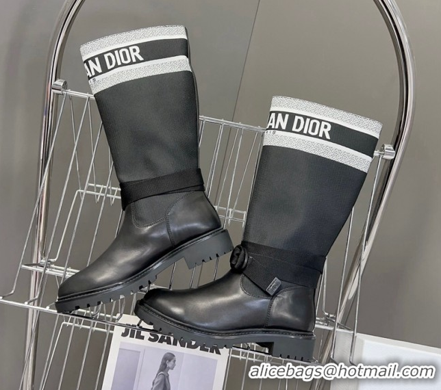 Dior D-Major Medium Boots in Fabric and Calfskin Black/White D09021 1029020