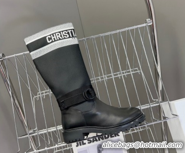 Dior D-Major Medium Boots in Fabric and Calfskin Black/White D09021 1029020
