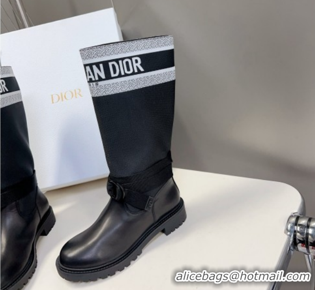 Dior D-Major Medium Boots in Fabric and Calfskin Black/White D09021 1029020