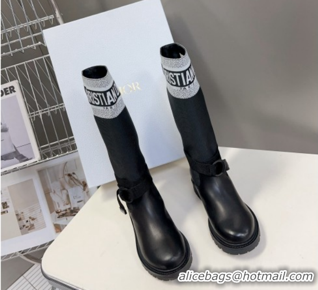 Dior D-Major Medium Boots in Fabric and Calfskin Black/White D09021 1029020