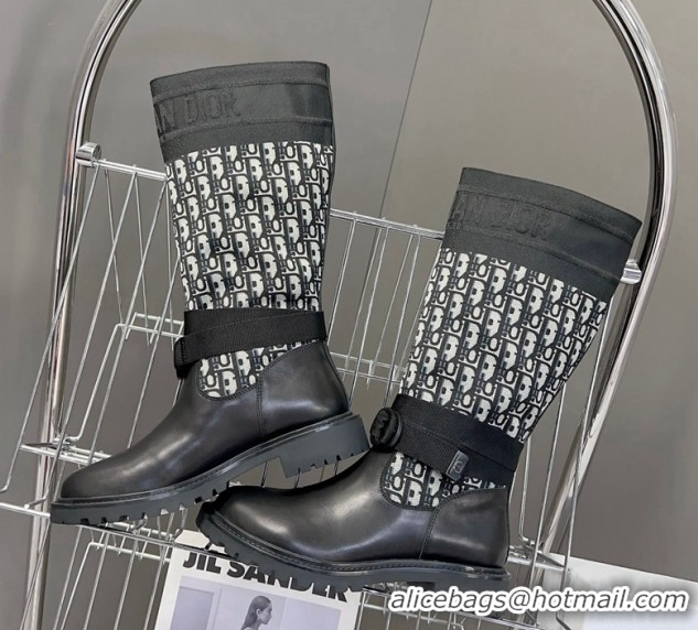 Perfect Dior D-Major Medium Boots in Oblique Fabric and Calfskin D09021 1029021