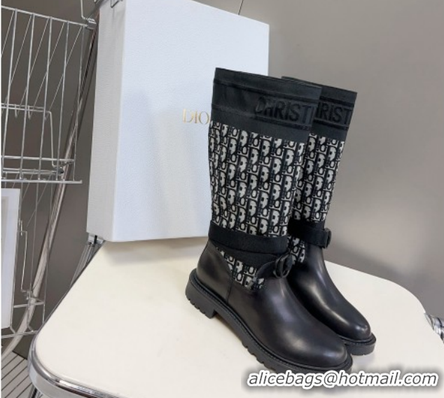 Perfect Dior D-Major Medium Boots in Oblique Fabric and Calfskin D09021 1029021