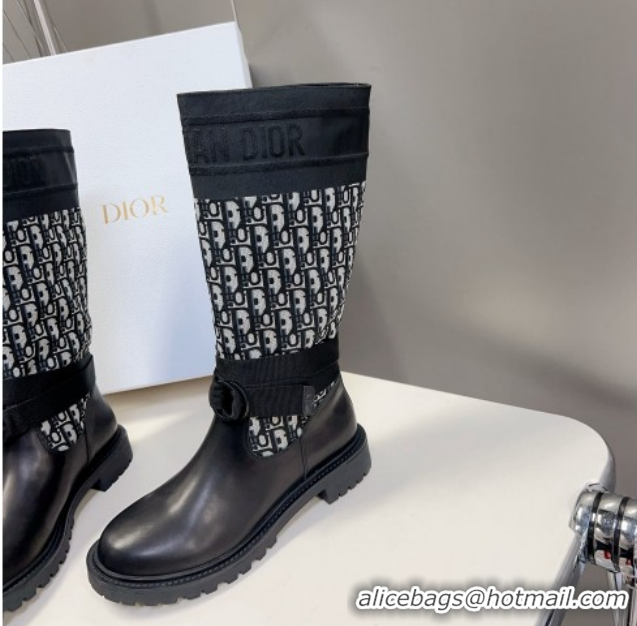 Perfect Dior D-Major Medium Boots in Oblique Fabric and Calfskin D09021 1029021