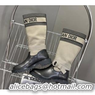 Buy Luxury Dior D-Major Medium Boots in Fabric and Calfskin Light Beige D09021 1029022