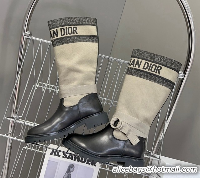 Buy Luxury Dior D-Major Medium Boots in Fabric and Calfskin Light Beige D09021 1029022