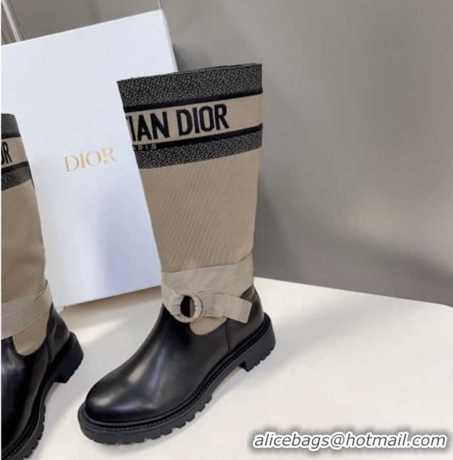 Buy Luxury Dior D-Major Medium Boots in Fabric and Calfskin Light Beige D09021 1029022