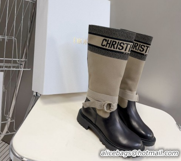 Buy Luxury Dior D-Major Medium Boots in Fabric and Calfskin Light Beige D09021 1029022