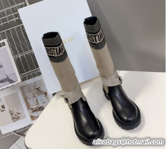 Buy Luxury Dior D-Major Medium Boots in Fabric and Calfskin Light Beige D09021 1029022