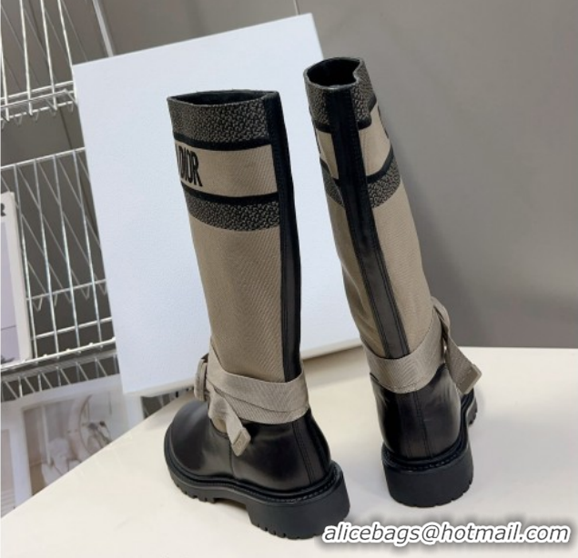 Buy Luxury Dior D-Major Medium Boots in Fabric and Calfskin Light Beige D09021 1029022