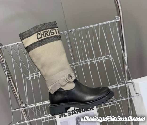 Buy Luxury Dior D-Major Medium Boots in Fabric and Calfskin Light Beige D09021 1029022