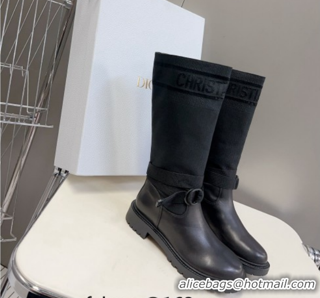 Unique Style Dior D-Major Medium Boots in Fabric and Calfskin All Black D09021 1029023