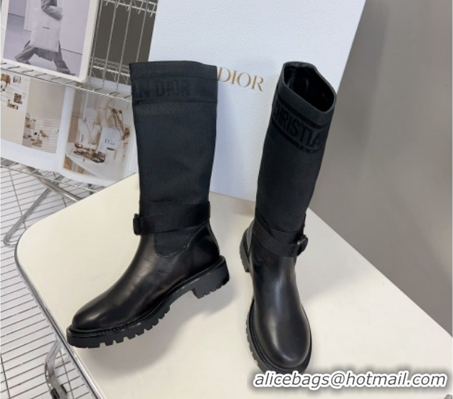Unique Style Dior D-Major Medium Boots in Fabric and Calfskin All Black D09021 1029023