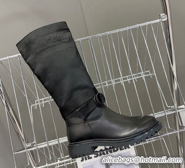 Unique Style Dior D-Major Medium Boots in Fabric and Calfskin All Black D09021 1029023