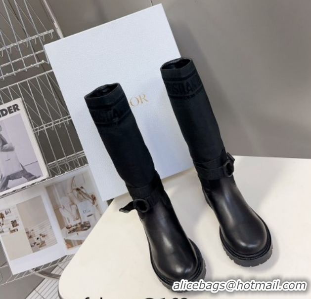 Unique Style Dior D-Major Medium Boots in Fabric and Calfskin All Black D09021 1029023