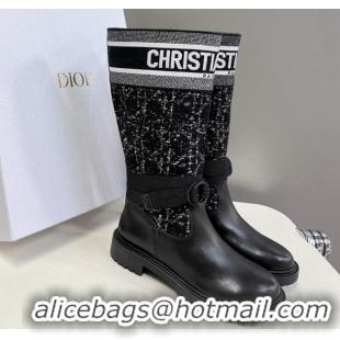 Best Price Dior D-Major High Boots in Black Calfskin with Black and White Cannage Tweed 1029016