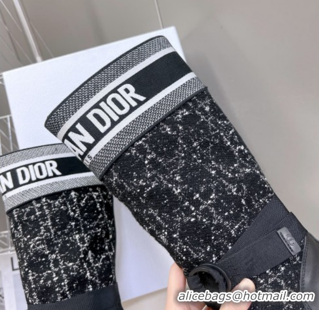 Best Price Dior D-Major High Boots in Black Calfskin with Black and White Cannage Tweed 1029016