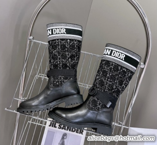 Best Price Dior D-Major High Boots in Black Calfskin with Black and White Cannage Tweed 1029016
