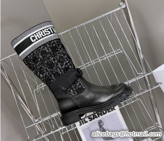 Best Price Dior D-Major High Boots in Black Calfskin with Black and White Cannage Tweed 1029016