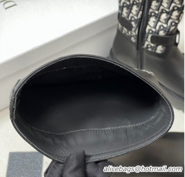 Popular Style Dior D-Town High Boots in Black Calfskin and Oblique Canvas with Buckle 1029026