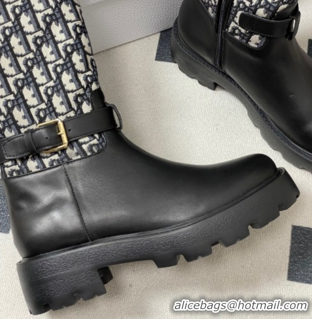 Popular Style Dior D-Town High Boots in Black Calfskin and Oblique Canvas with Buckle 1029026