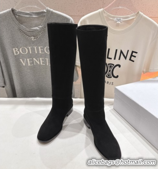 Most Popular Dior D-Town Flat High Boots in Black Supple Suede with Signature 1029028