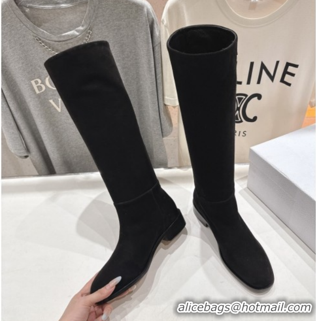 Most Popular Dior D-Town Flat High Boots in Black Supple Suede with Signature 1029028