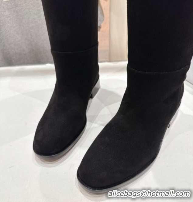 Most Popular Dior D-Town Flat High Boots in Black Supple Suede with Signature 1029028