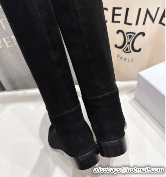 Most Popular Dior D-Town Flat High Boots in Black Supple Suede with Signature 1029028