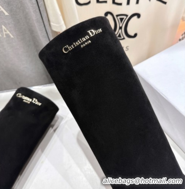 Most Popular Dior D-Town Flat High Boots in Black Supple Suede with Signature 1029028