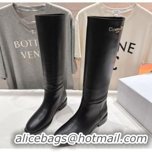 Buy Discount Dior D-Town Flat High Boots in Black Supple Calfskin Leather with Signature 1029029