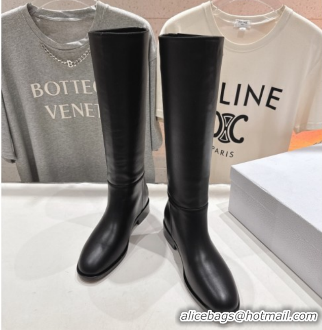 Buy Discount Dior D-Town Flat High Boots in Black Supple Calfskin Leather with Signature 1029029