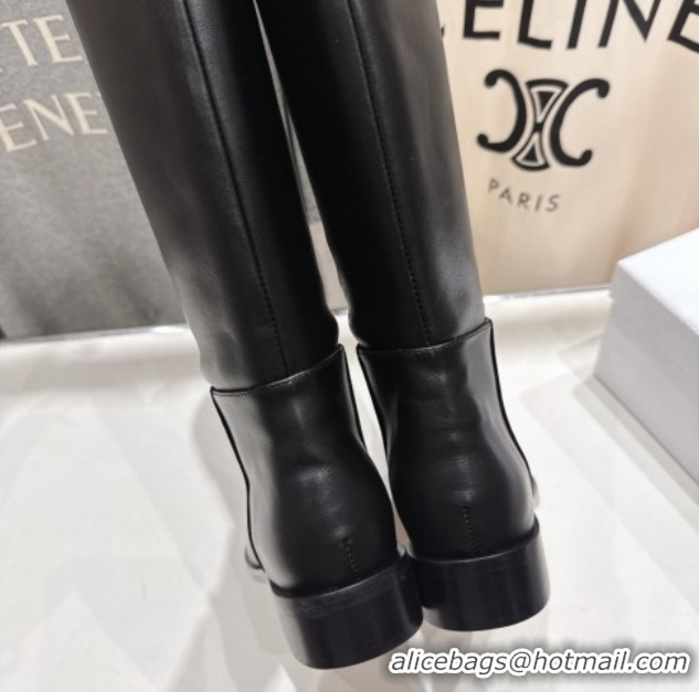 Buy Discount Dior D-Town Flat High Boots in Black Supple Calfskin Leather with Signature 1029029