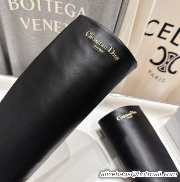 Buy Discount Dior D-Town Flat High Boots in Black Supple Calfskin Leather with Signature 1029029