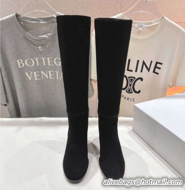 Shop Duplicate Dior D-Town Heel High Boots 8cm in Black Supple Suede with Signature 1029030