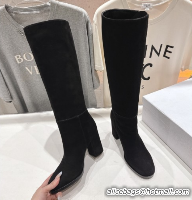 Shop Duplicate Dior D-Town Heel High Boots 8cm in Black Supple Suede with Signature 1029030