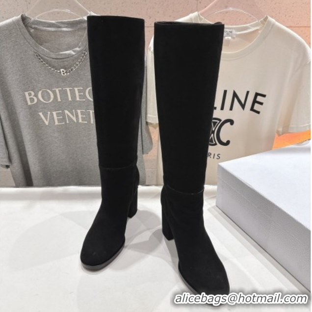 Shop Duplicate Dior D-Town Heel High Boots 8cm in Black Supple Suede with Signature 1029030