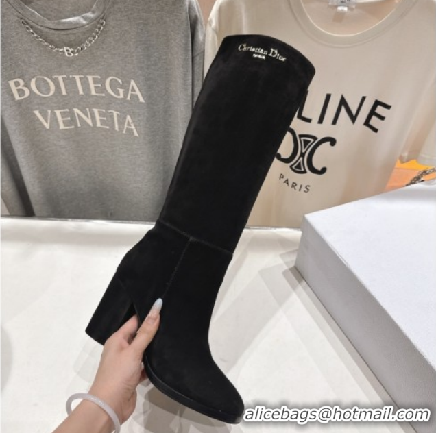 Shop Duplicate Dior D-Town Heel High Boots 8cm in Black Supple Suede with Signature 1029030