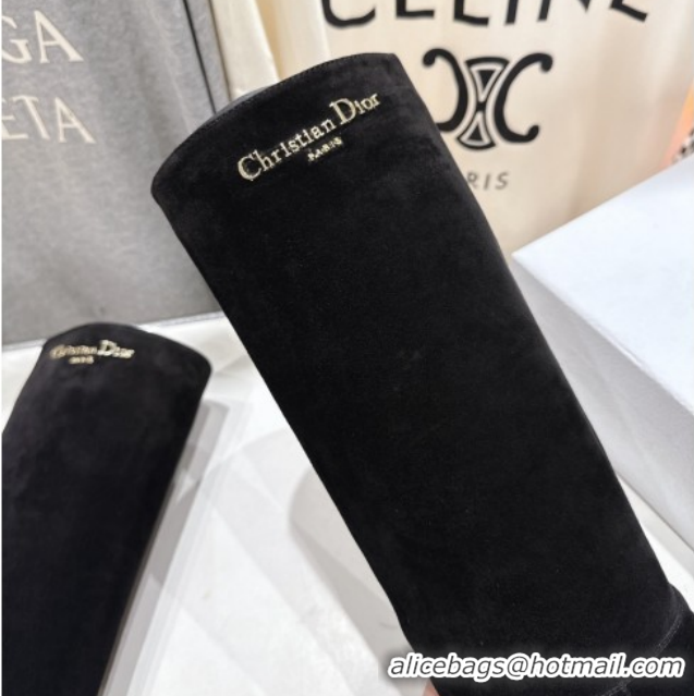 Shop Duplicate Dior D-Town Heel High Boots 8cm in Black Supple Suede with Signature 1029030