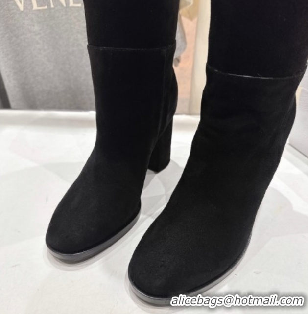 Shop Duplicate Dior D-Town Heel High Boots 8cm in Black Supple Suede with Signature 1029030